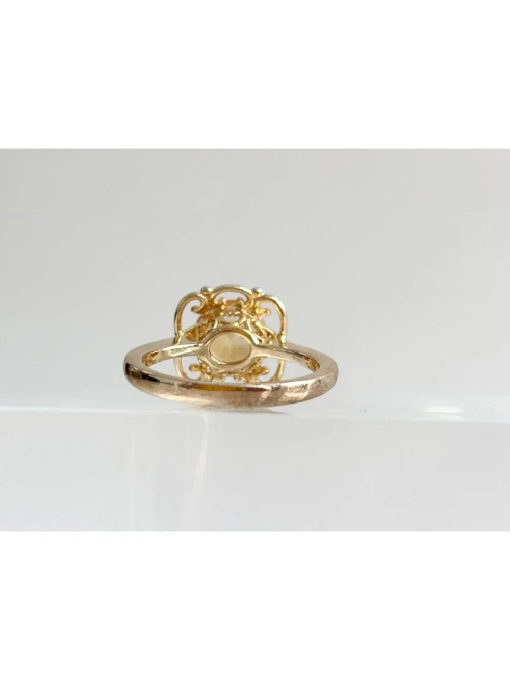 Gold Overlay Citrine Gemstone Solitaire Sterling Silver 925 Vintage Ring - sz 7